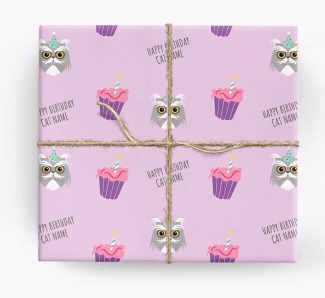 'Happy Birthday - Cupcakes' - Personalised {breedFullName} Wrapping Paper